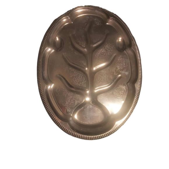 Silver Plated oval with Floral Etched with feet dimples turkey tray - Picture 3 of 6